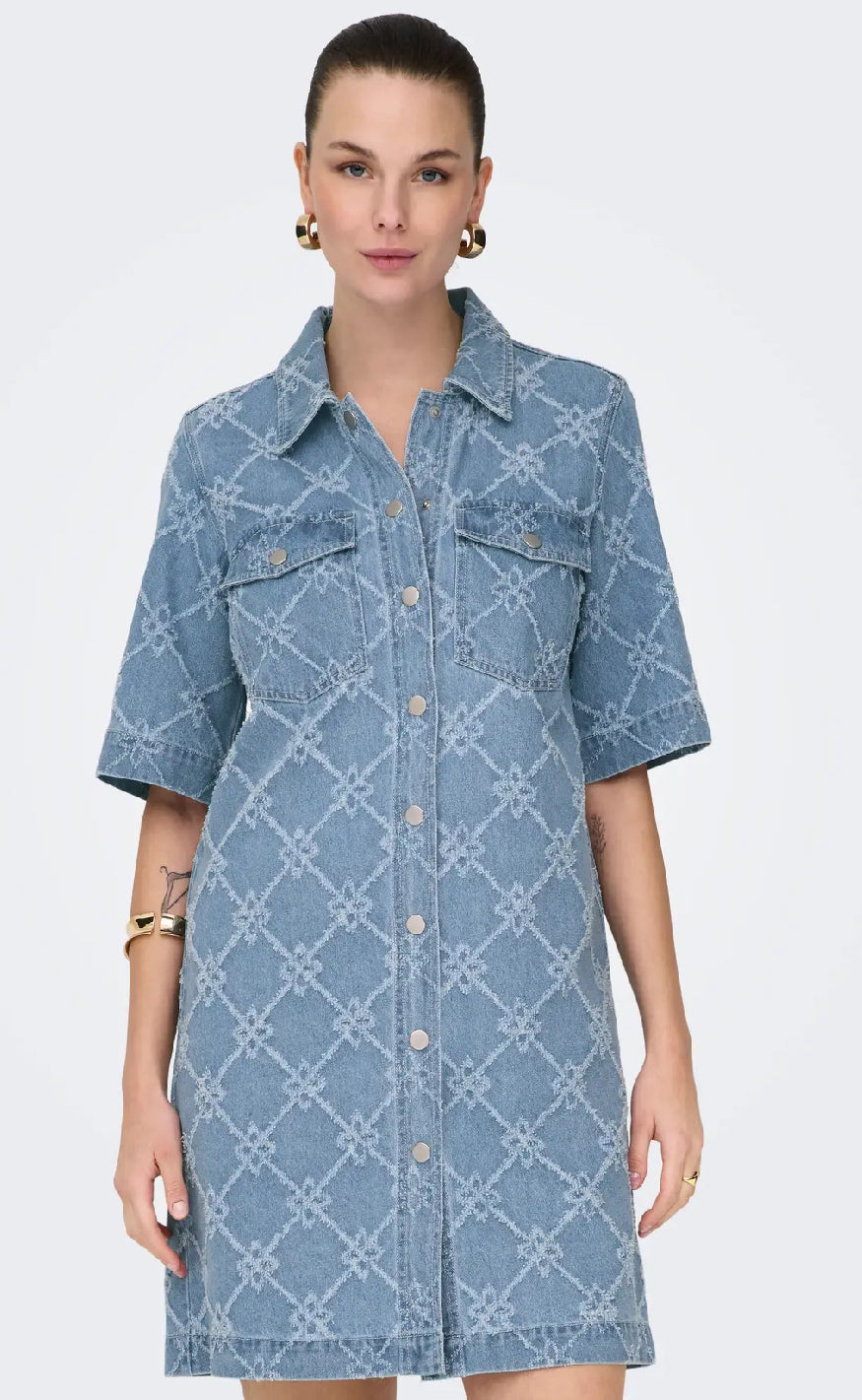 ONLY Kjole - Belle Print - Light Blue Denim