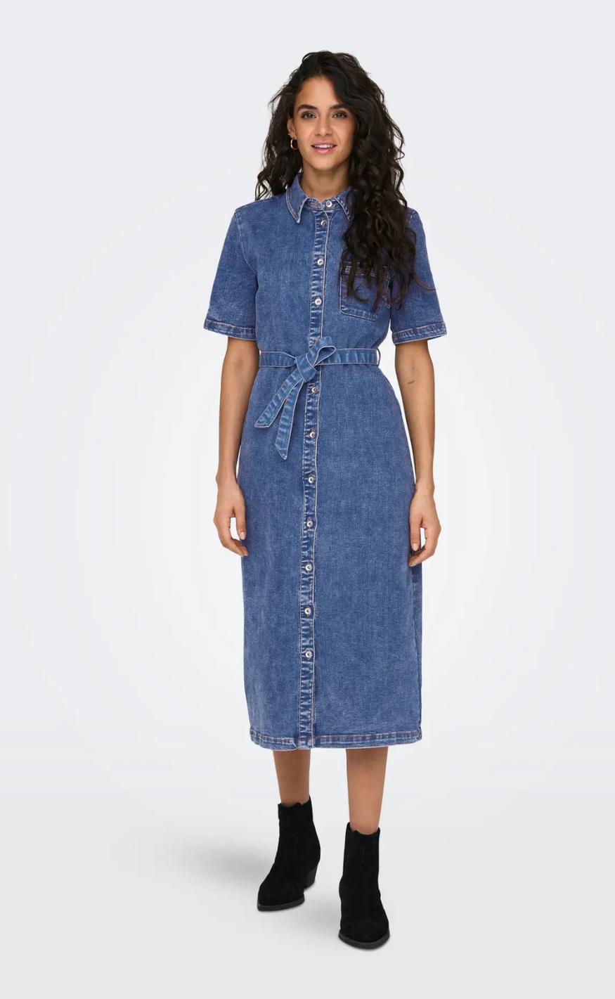 ONLY Kjole - Lana SS Long - Medium Blue Denim