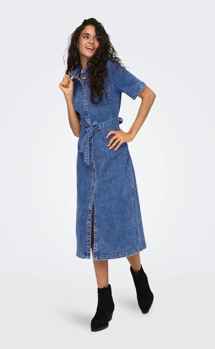 ONLY Kjole - Lana SS Long - Medium Blue Denim