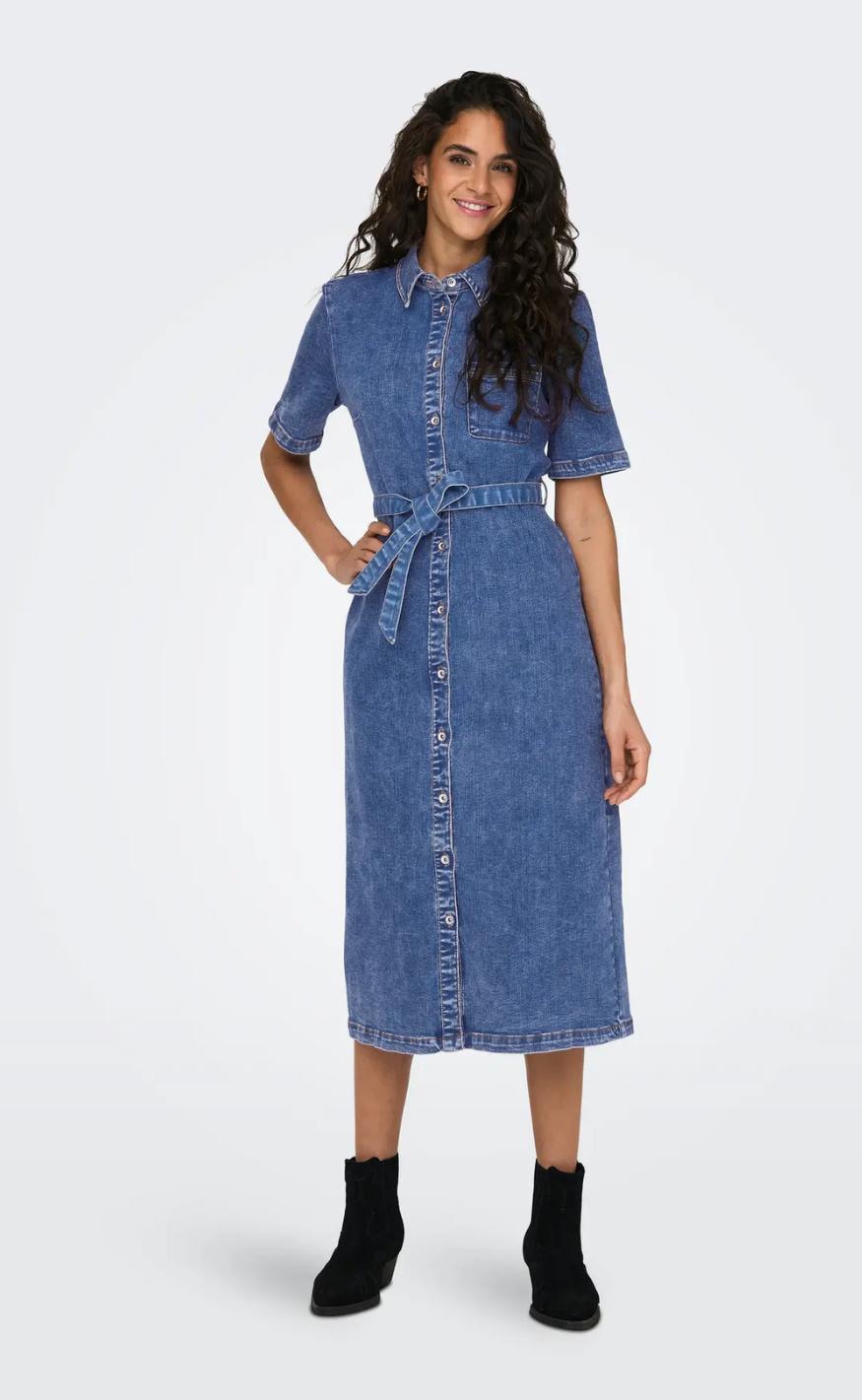 ONLY Kjole - Lana SS Long - Medium Blue Denim