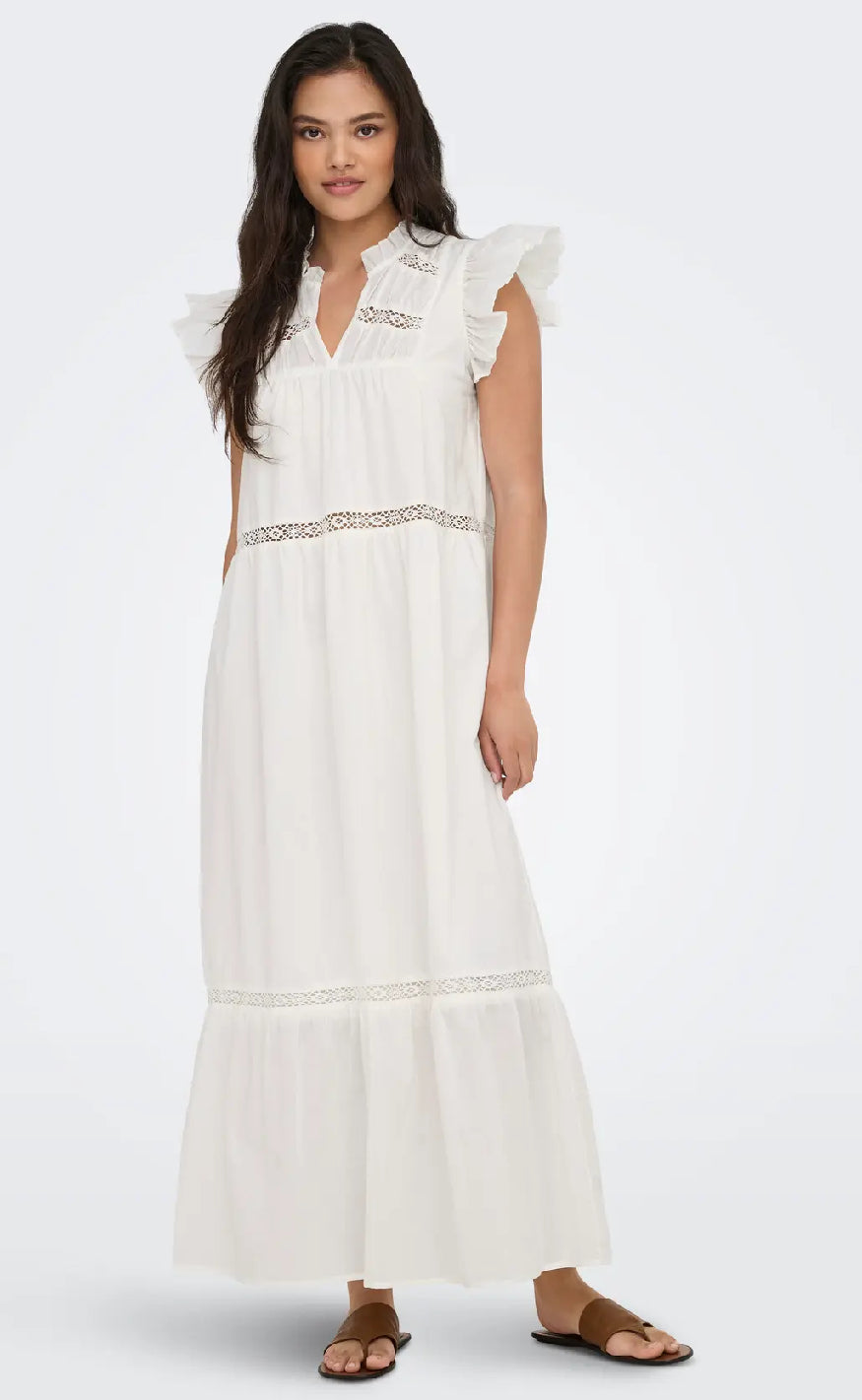ONLY Kjole - Sunny Capsl Frill - Cloud Dancer