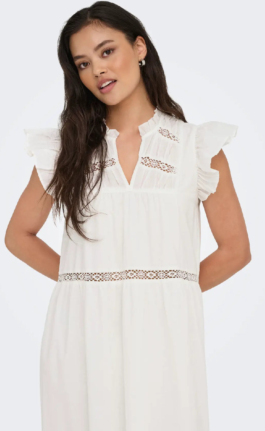 ONLY Kjole - Sunny Capsl Frill - Cloud Dancer