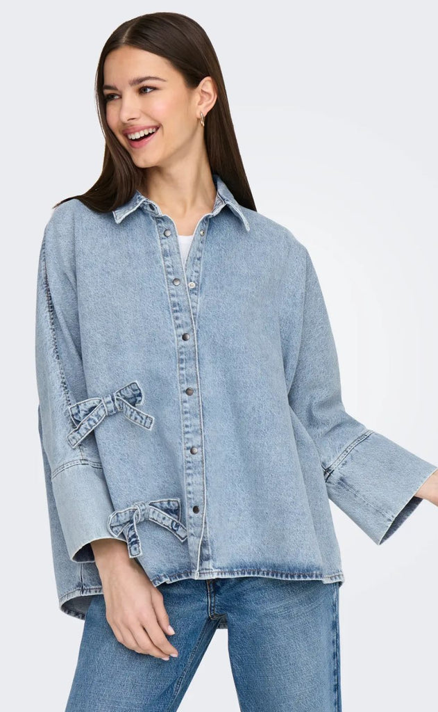 ONLY Skjorte - Grace Bow - Light Blue Denim