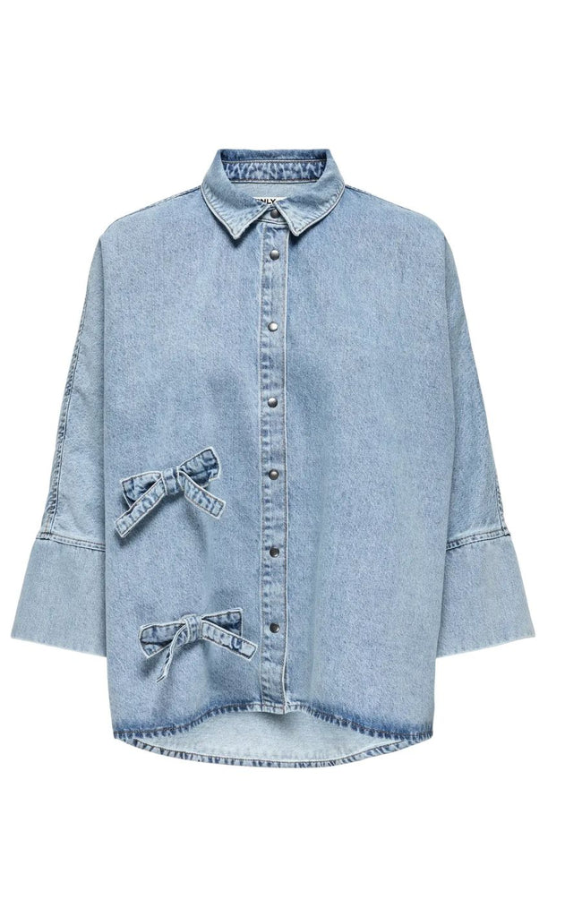 ONLY Skjorte - Grace Bow - Light Blue Denim