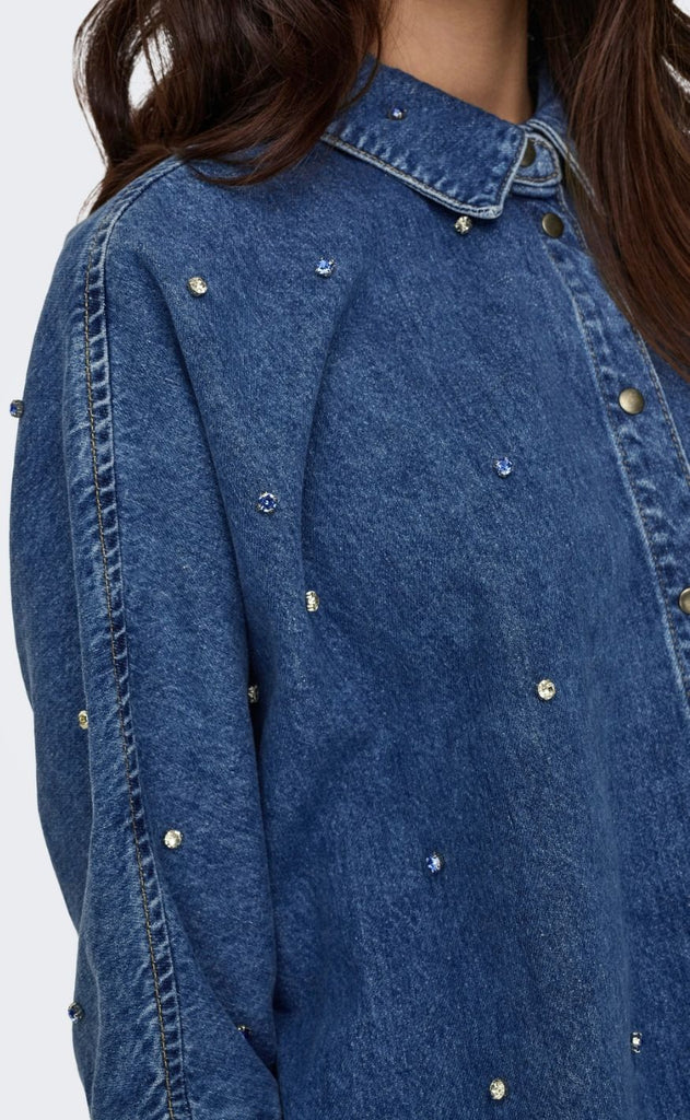 ONLY Skjorte - Grace Rhinestone - Medium Blue Denim