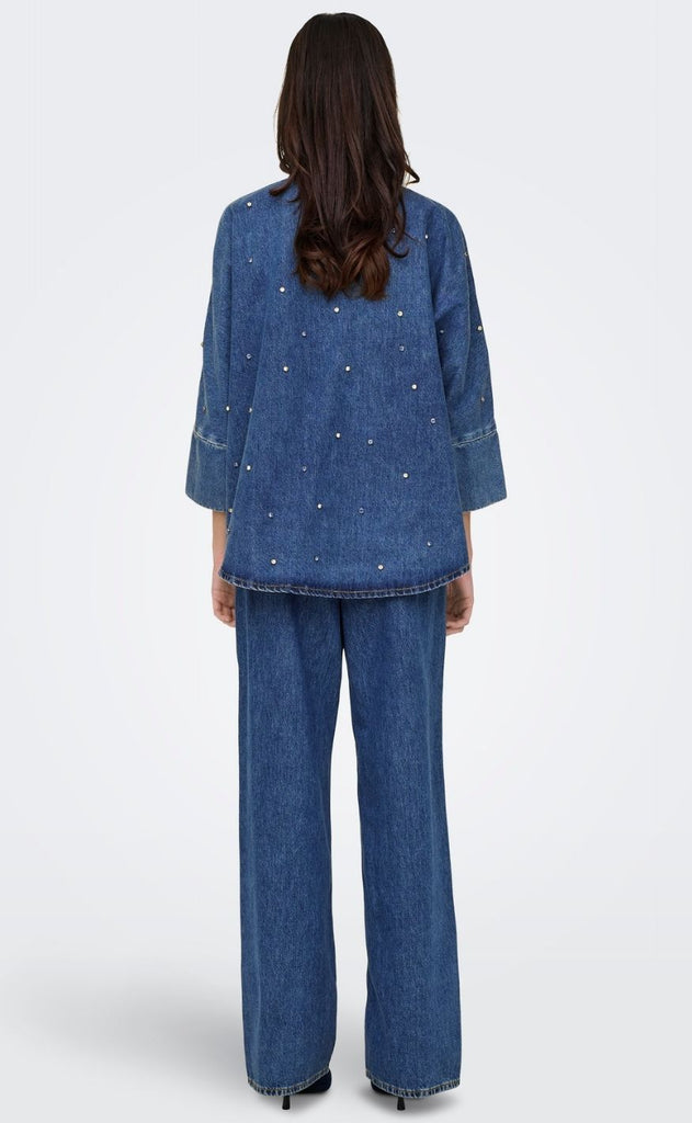 ONLY Skjorte - Grace Rhinestone - Medium Blue Denim
