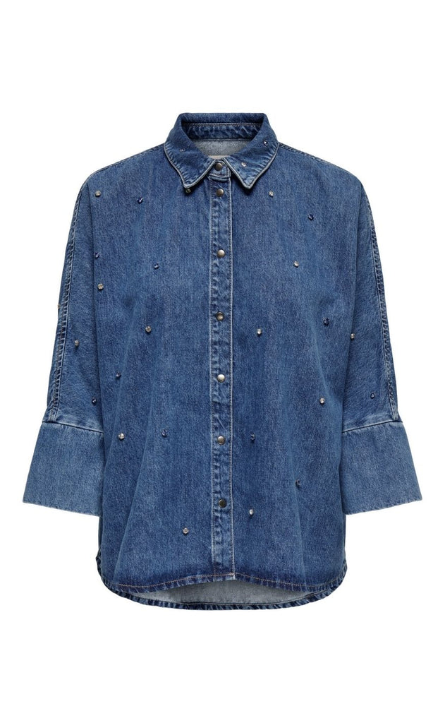 ONLY Skjorte - Grace Rhinestone - Medium Blue Denim