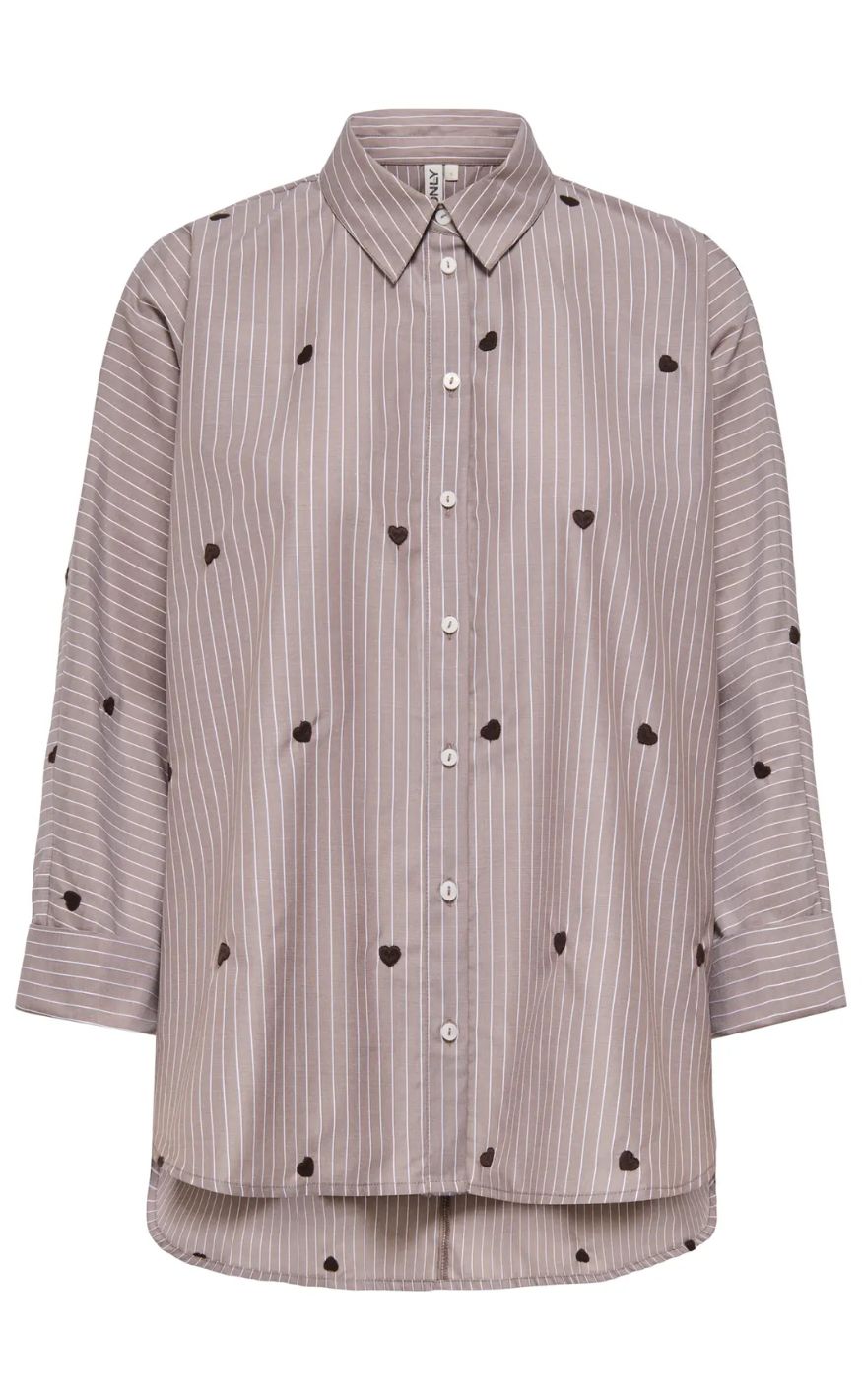 ONLY Skjorte - Lina Grace - Coffee Bean Stripe w. Coffee Bean Heart
