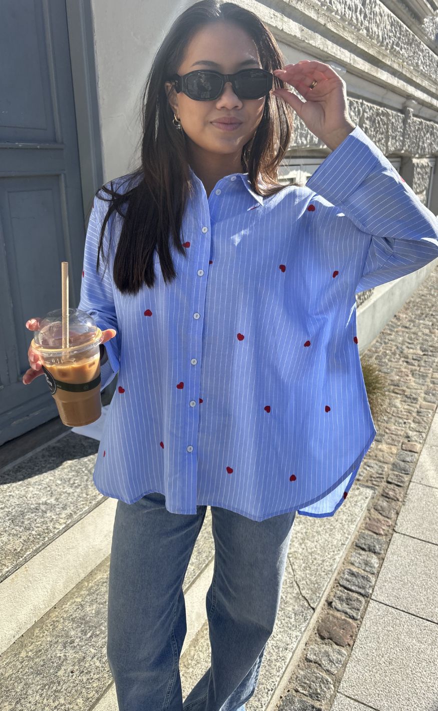 ONLY Skjorte - Lina Grace - Moonlight Blue Stripe w. Red Heart