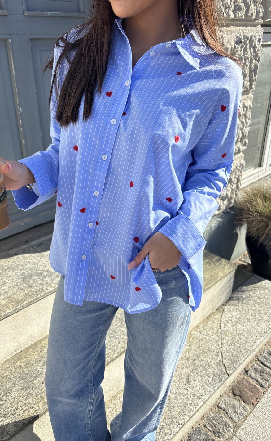 ONLY Skjorte - Lina Grace - Moonlight Blue Stripe w. Red Heart