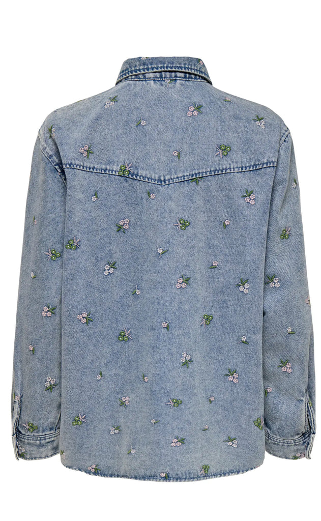 ONLY Skjorte - Vera - Light Blue Denim Flower
