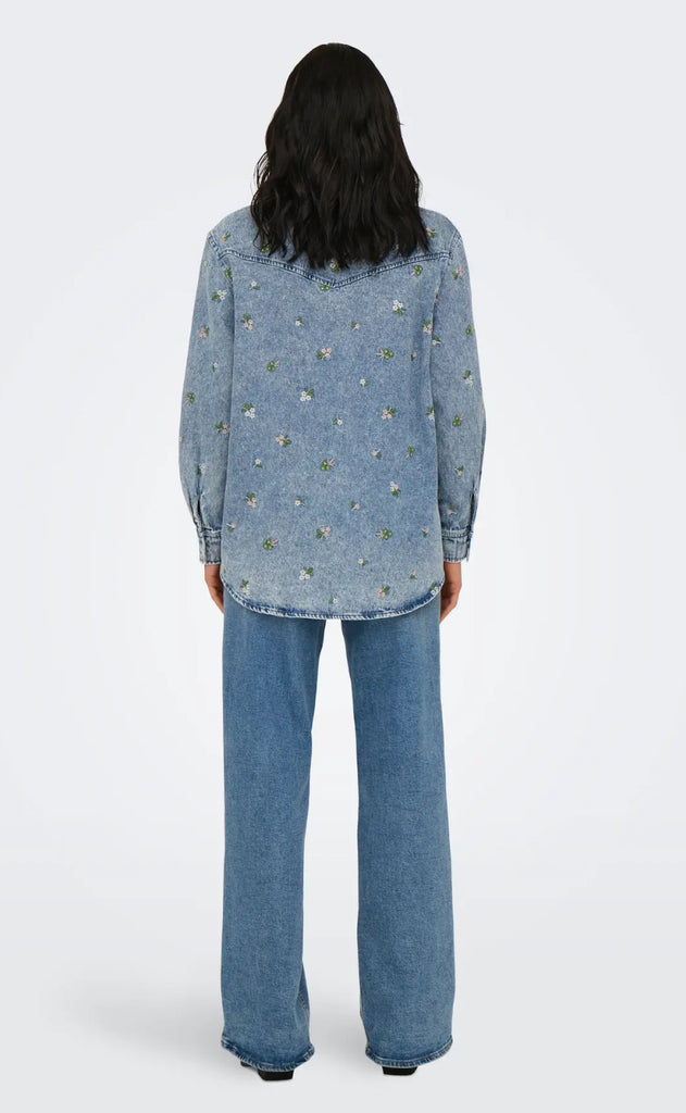 ONLY Skjorte - Vera - Light Blue Denim Flower