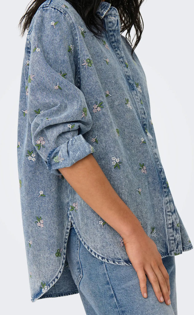 ONLY Skjorte - Vera - Light Blue Denim Flower