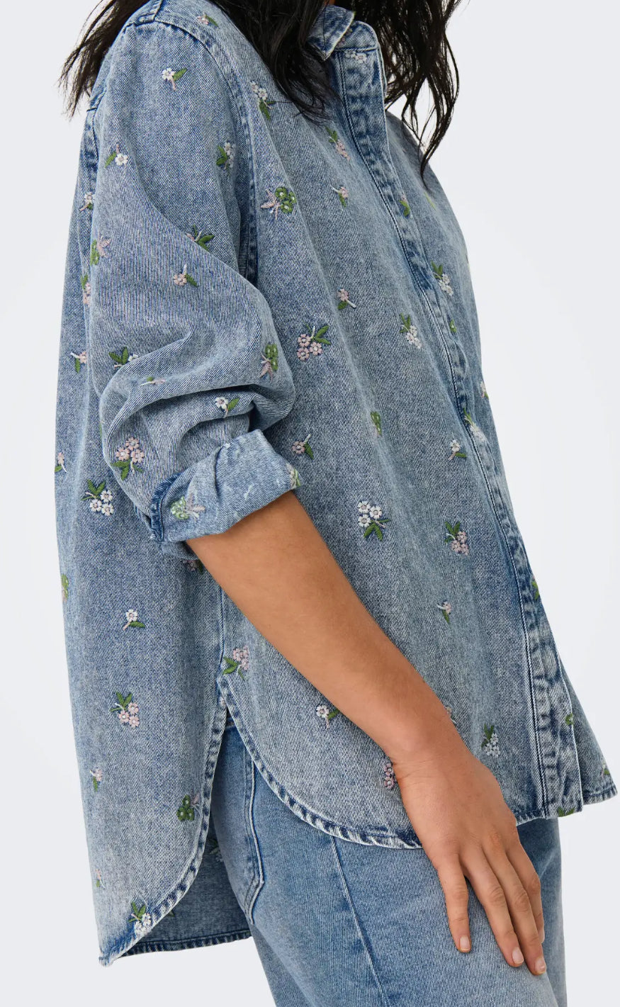 ONLY Skjorte - Vera - Light Blue Denim/Flower