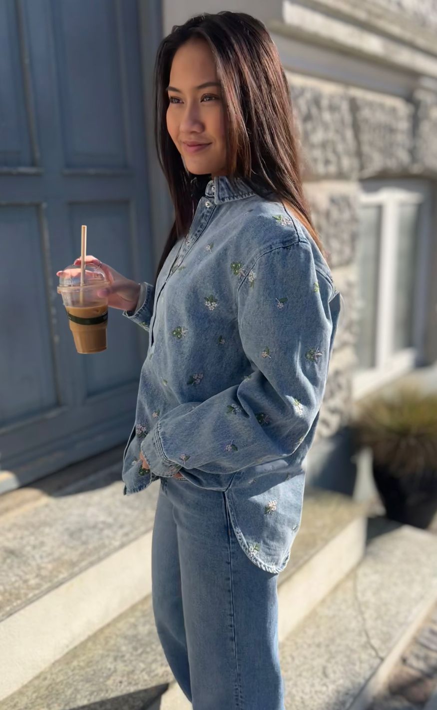 ONLY Skjorte - Vera - Light Blue Denim/Flower