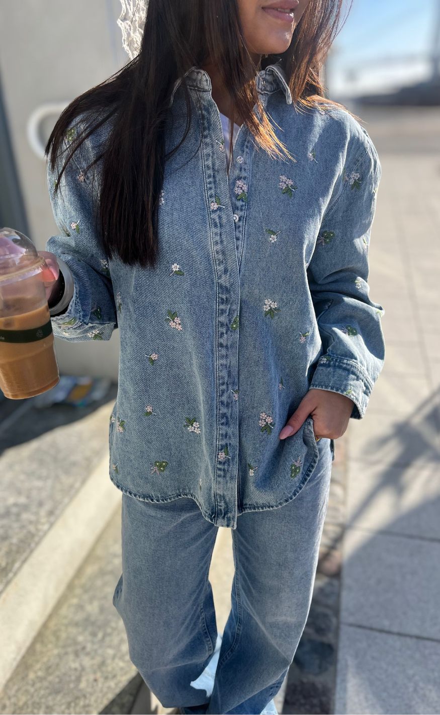 ONLY Skjorte - Vera - Light Blue Denim/Flower
