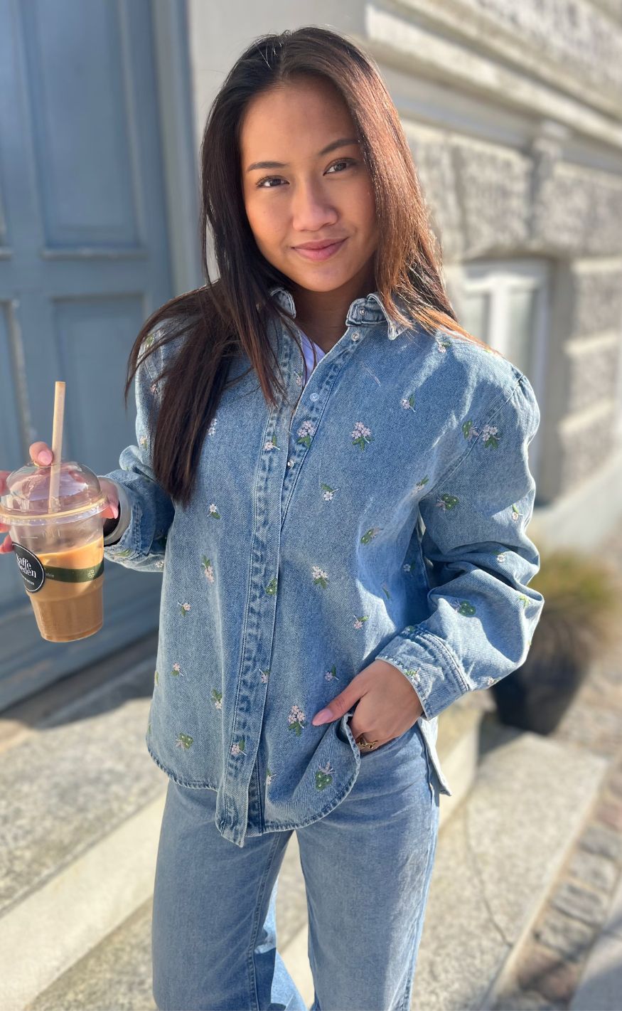 ONLY Skjorte - Vera - Light Blue Denim/Flower