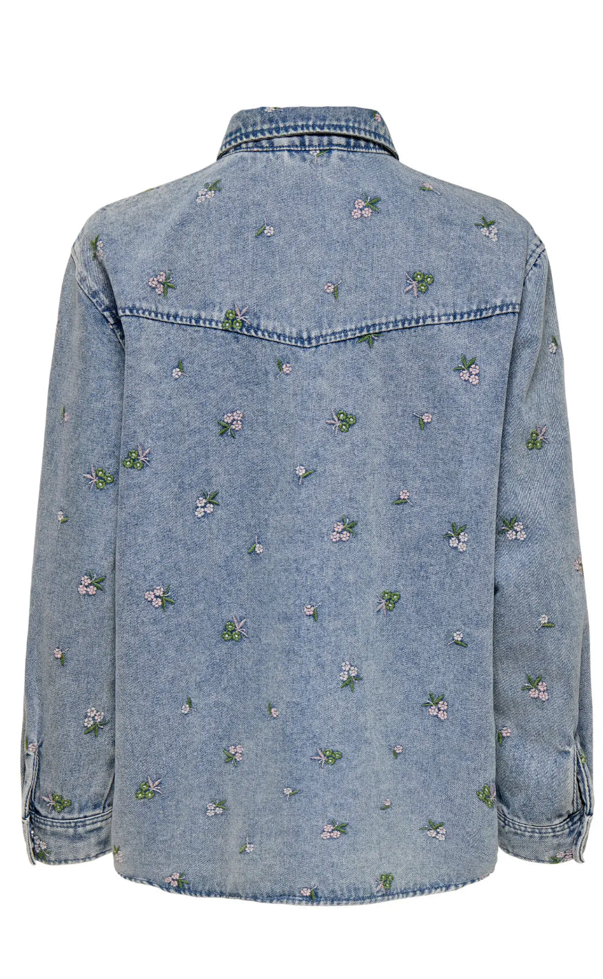 ONLY Skjorte - Vera - Light Blue Denim/Flower