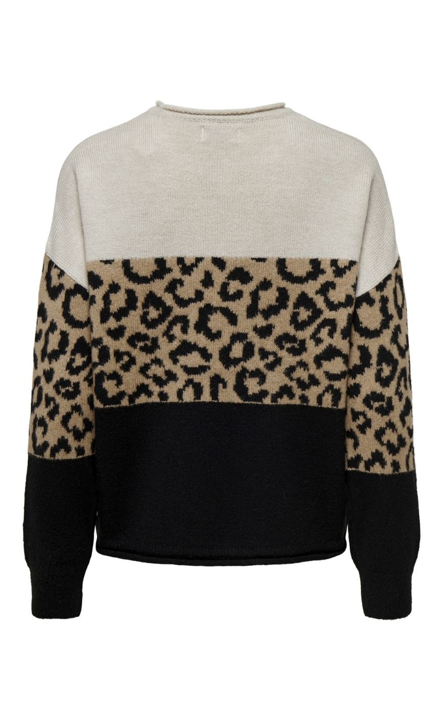 ONLY Strik - Jade Animal LS O-Neck - Moonbeam Black/Toasted Coconut