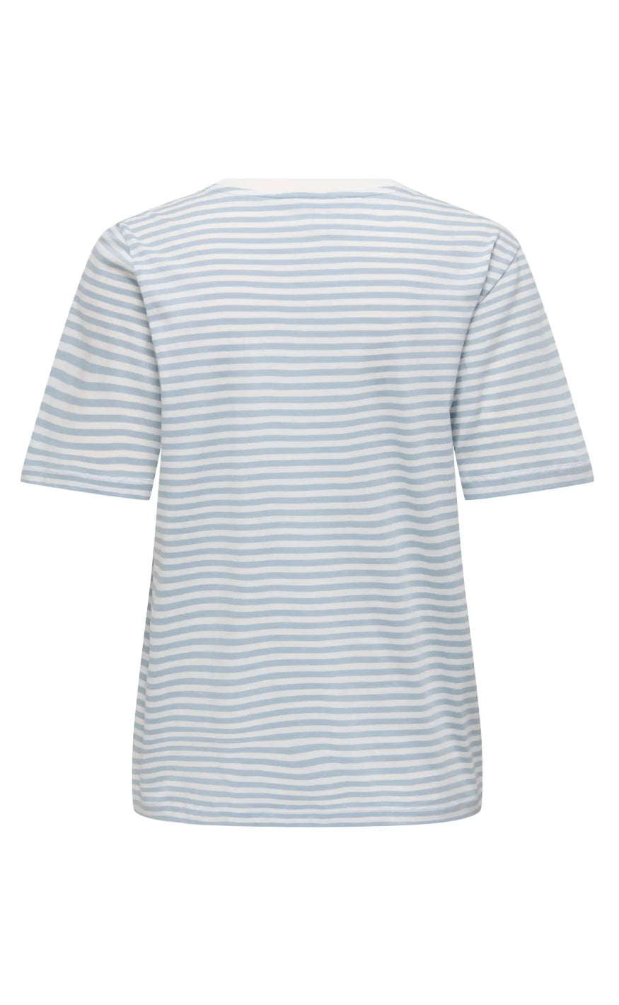 ONLY T-Shirt - Happy - Cloud Dancer/Soft Chambray/Cherry