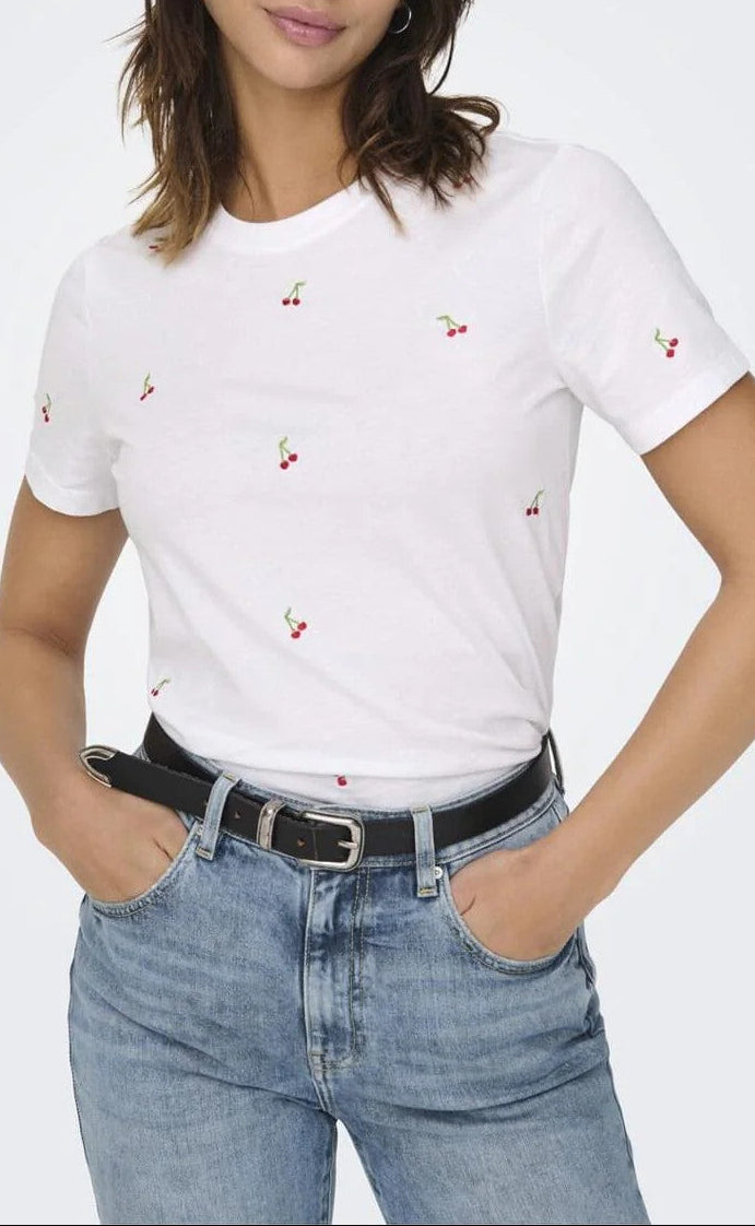 ONLY T-shirt - Ketty Life - Bright White/Cherries