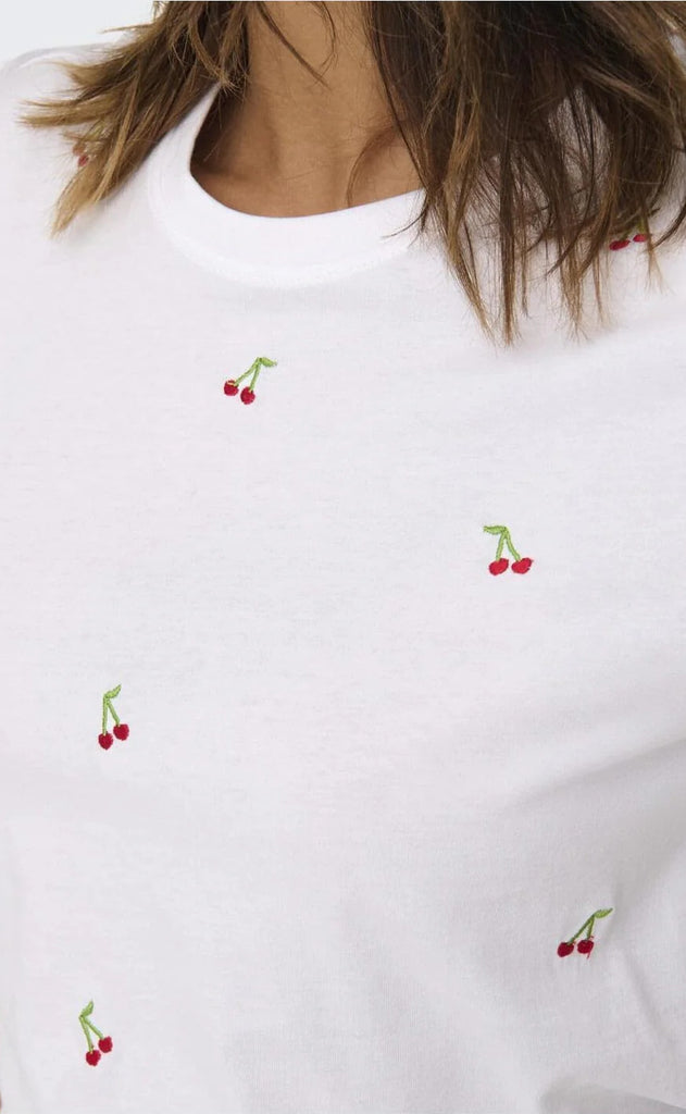ONLY T-shirt - Ketty Life - Bright White/Cherries