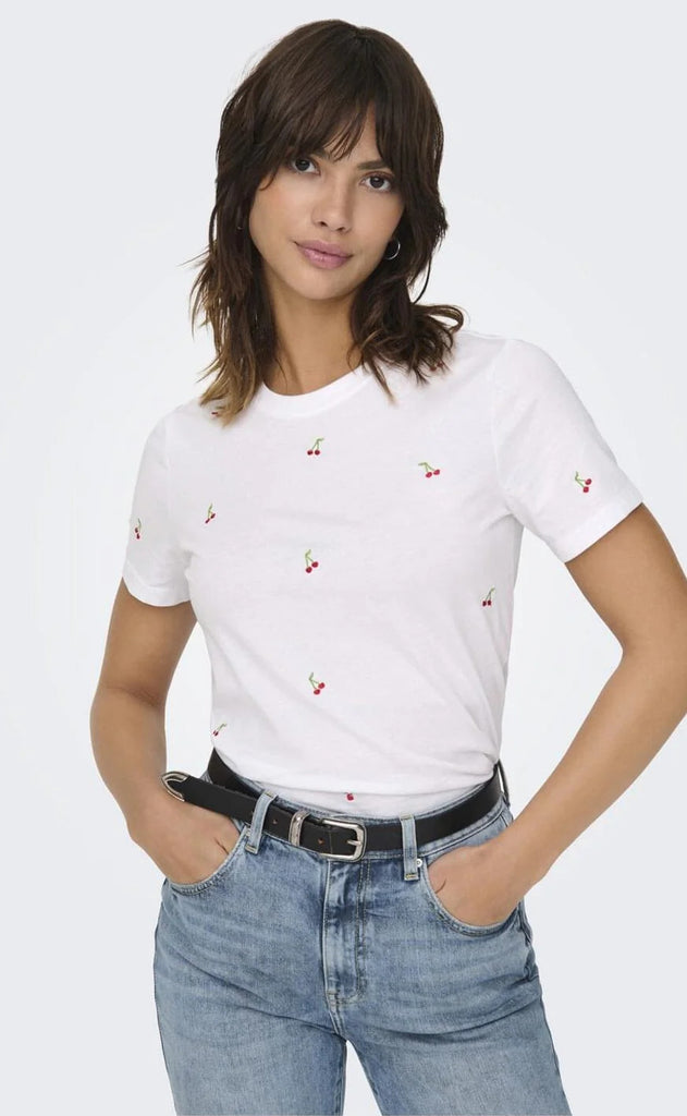 ONLY T-shirt - Ketty Life - Bright White/Cherries