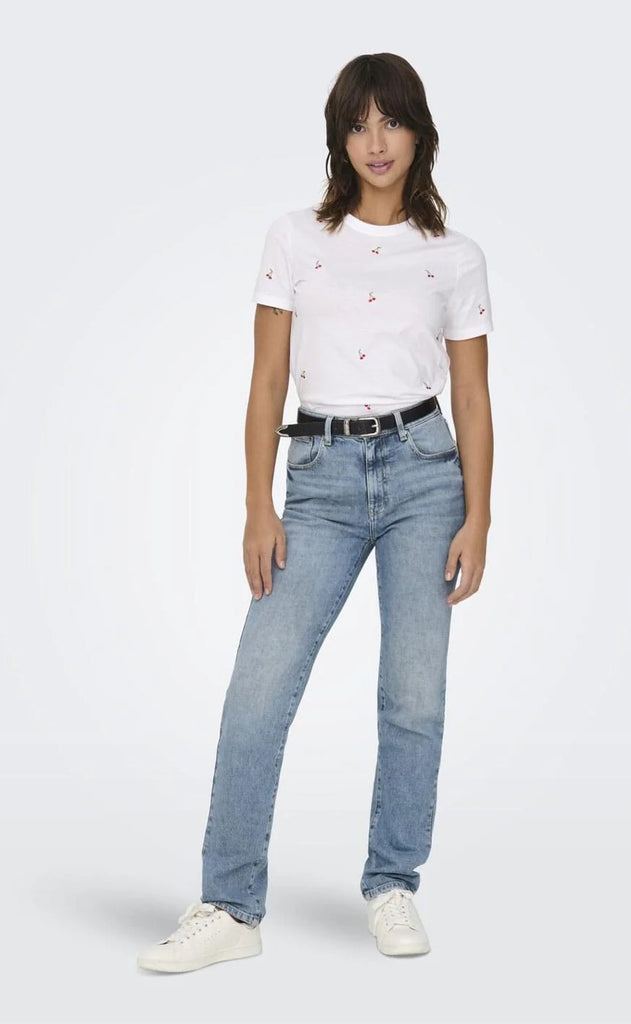 ONLY T-shirt - Ketty Life - Bright White/Cherries