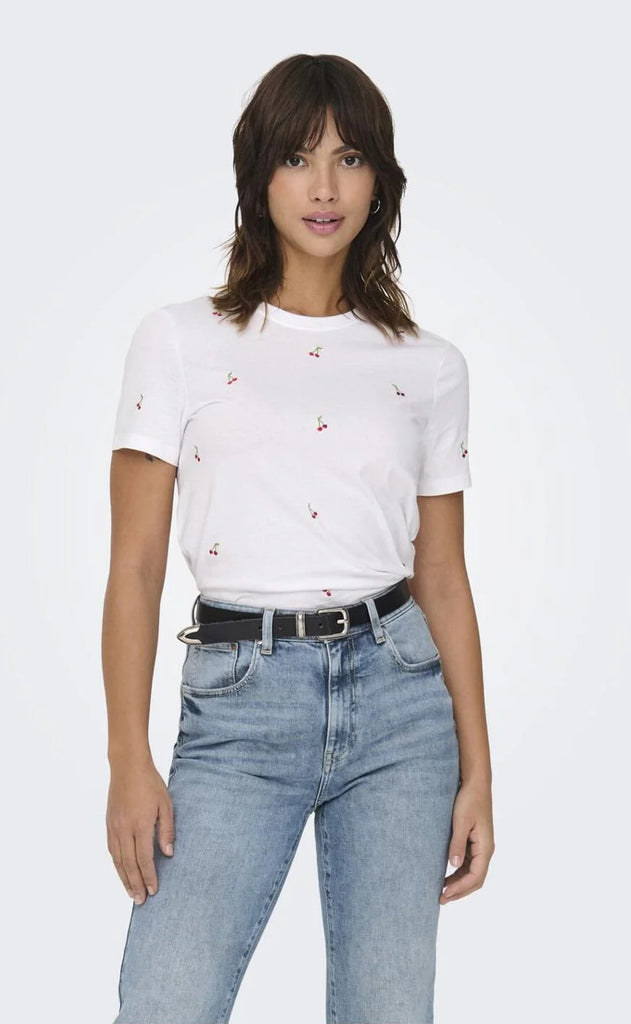 ONLY T-shirt - Ketty Life - Bright White/Cherries