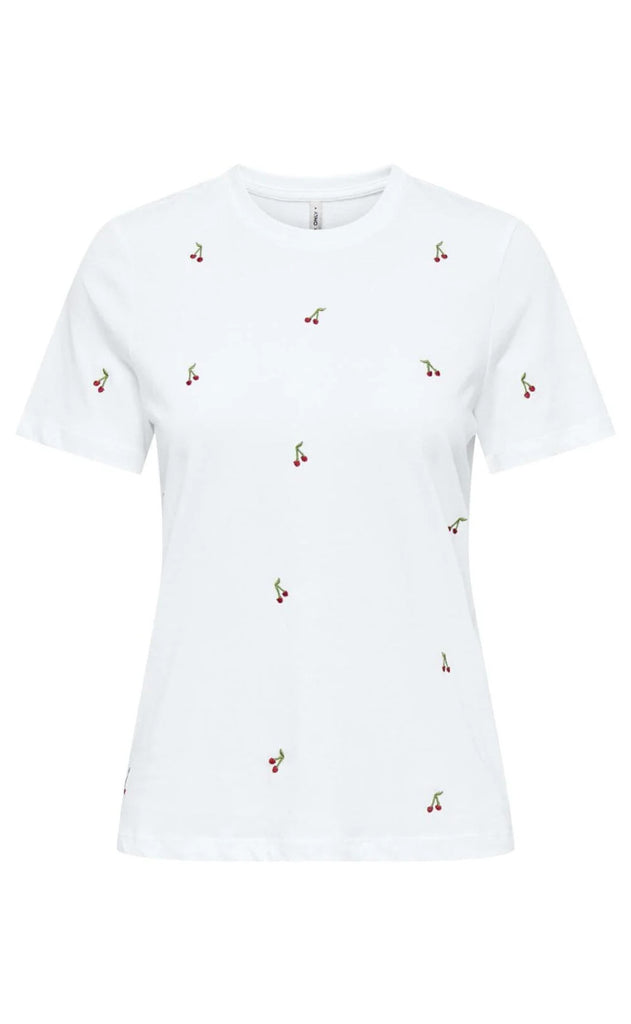 ONLY T-shirt - Ketty Life - Bright White/Cherries