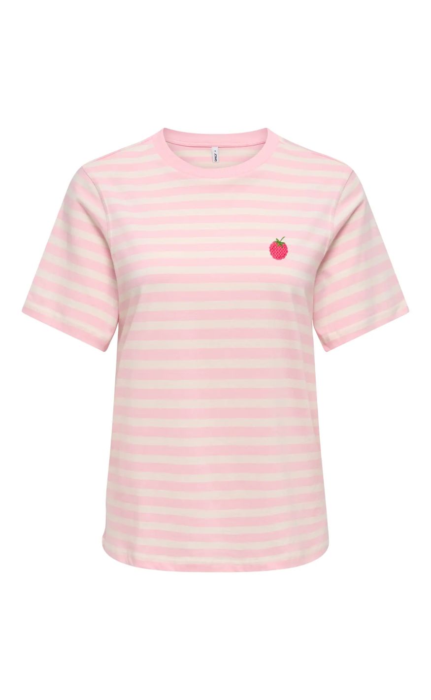 ONLY T-shirt - Livina - Rosy Touch/ Cloud Dancer/ Raspberry