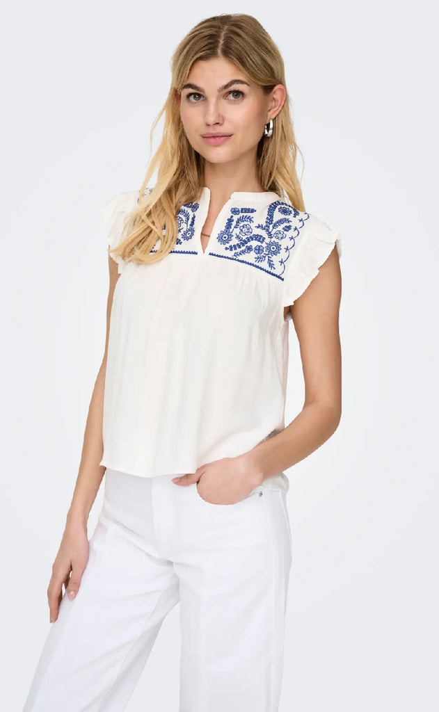 ONLY Top - Vestine - Cloud Dancer/Blue