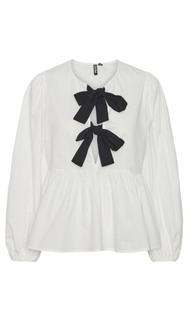 PIECES Bluse - Golly Bow - Bright White Black Bows