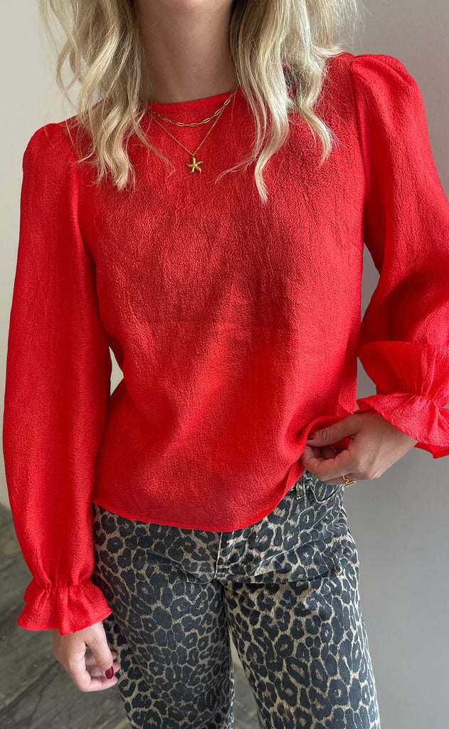 PIECES Bluse - Olina LS Reversible - High Risk Red