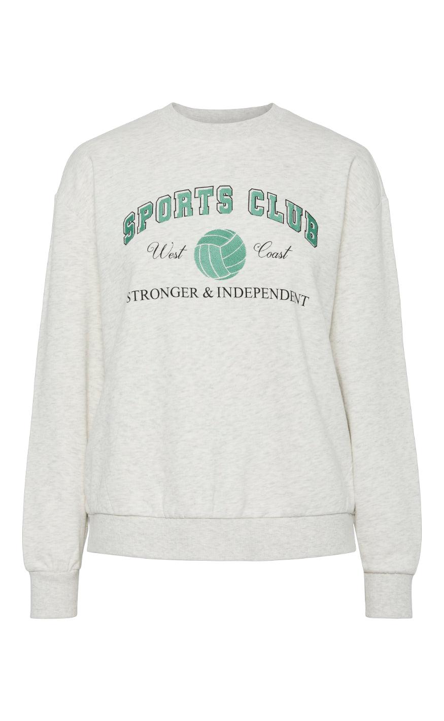 PIECES Sweatshirt - Arina - Light Grey Melange w. Green Embroidery