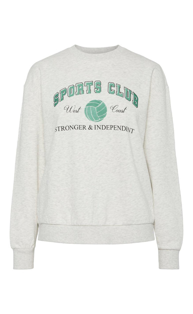 PIECES Sweatshirt - Arina - Light Grey Melange w. Green Embroidery