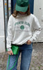 PIECES Sweatshirt - Arina - Light Grey Melange w. Green Embroidery