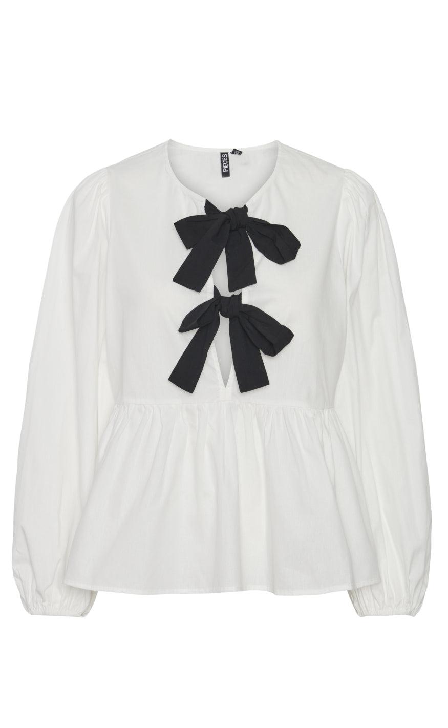 Pieces Bluse - Golly Bow - Bright White Black Bows
