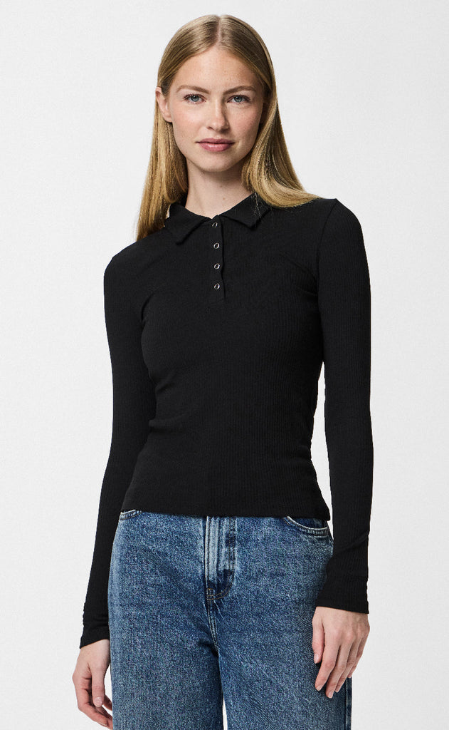 Pieces Bluse - Kitte LS Polo - Black