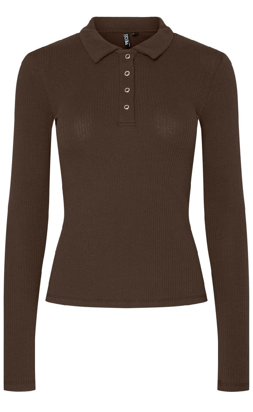 Pieces Bluse - Kitte LS Polo - Chicory Coffee