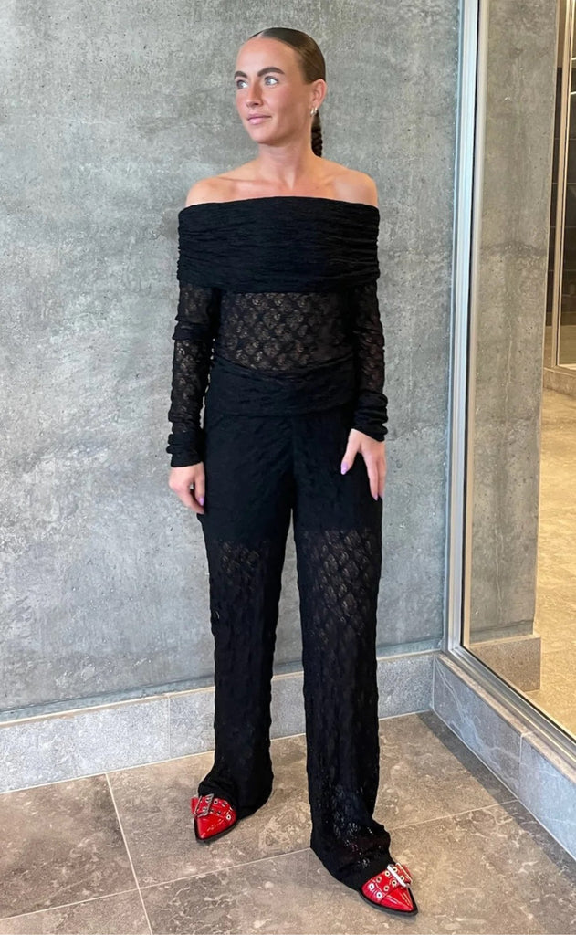 Pieces Bluse - Naya Off Shoulder Lace - Black