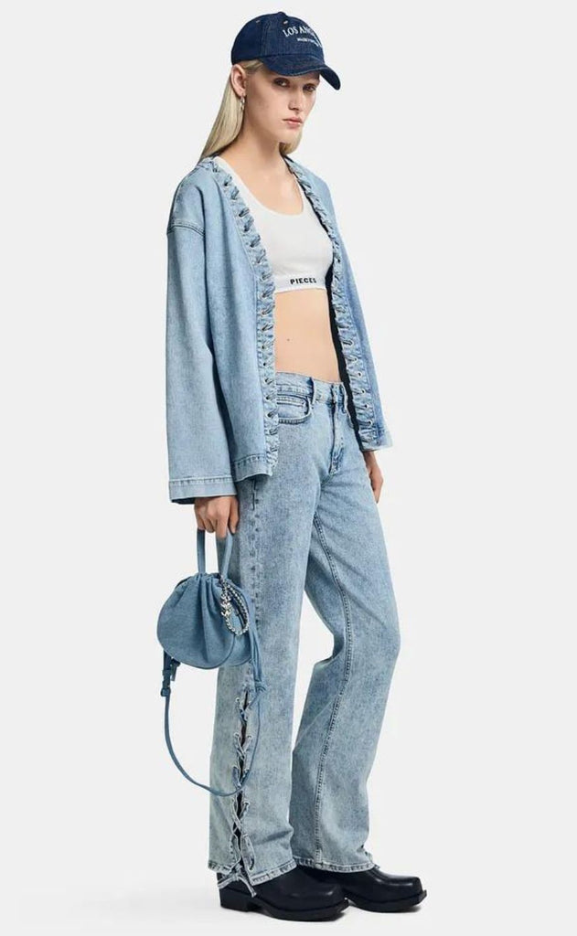 Pieces Bukser - Fenda MW Straight - Light Blue Denim