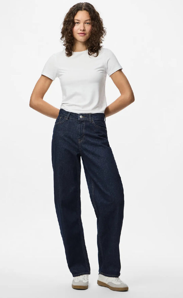 Pieces Bukser - Grace MW Barrel - Dark Blue Denim