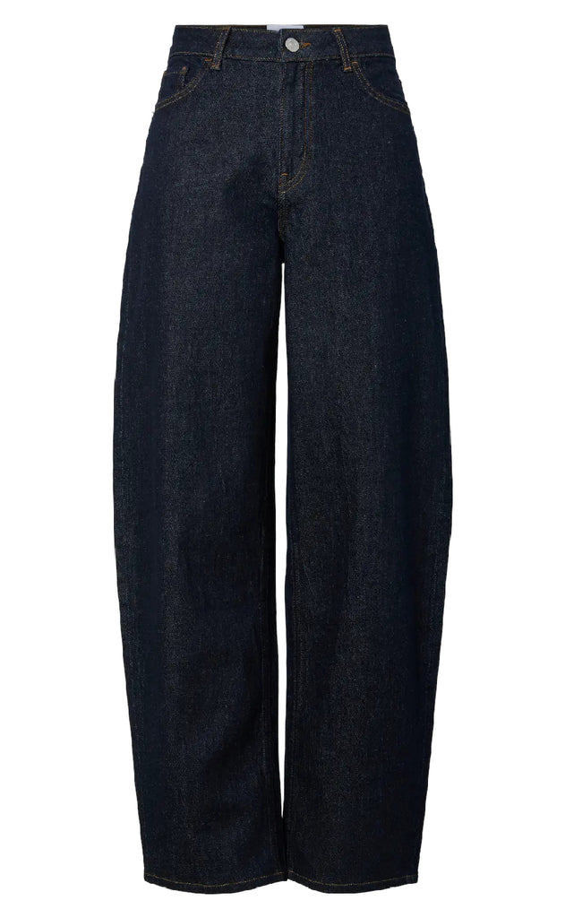 Pieces Bukser - Grace MW Barrel - Dark Blue Denim