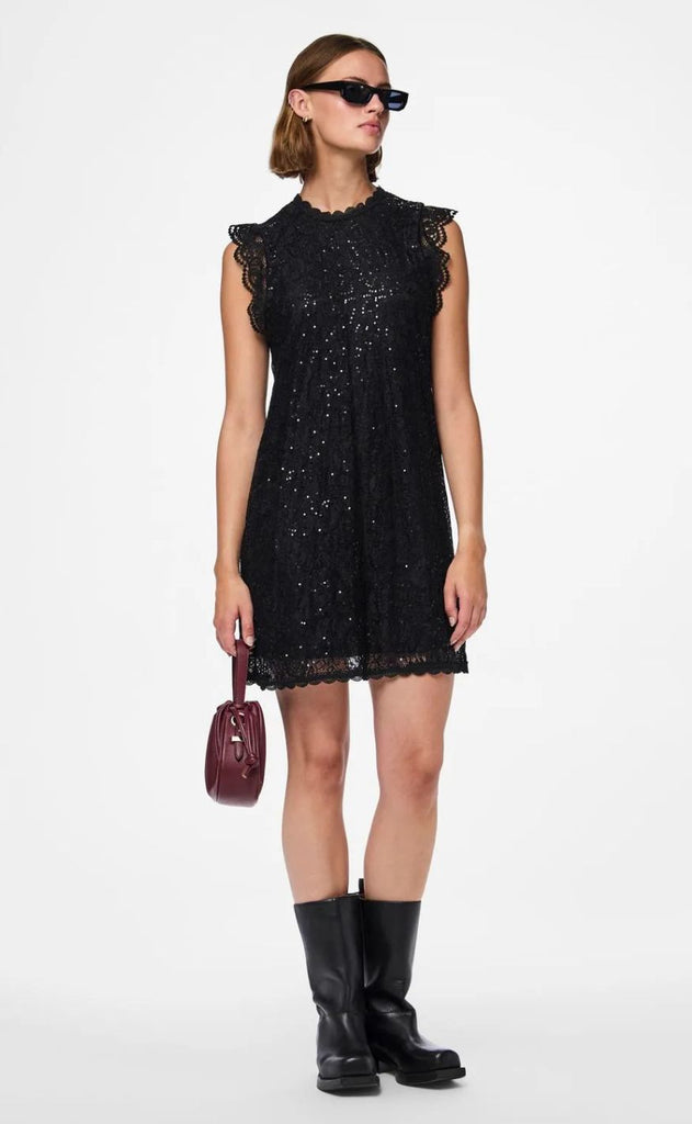 Pieces Kjole - Olline SL Lace Sequins - Black