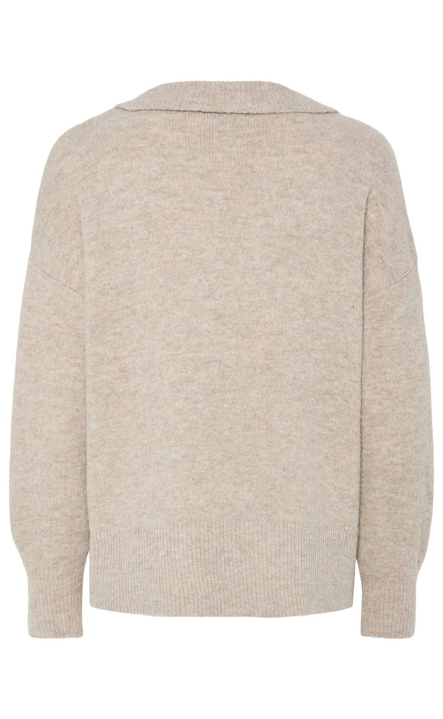 Pieces Striktrøje - Malou Polo - Taupe Gray Melange