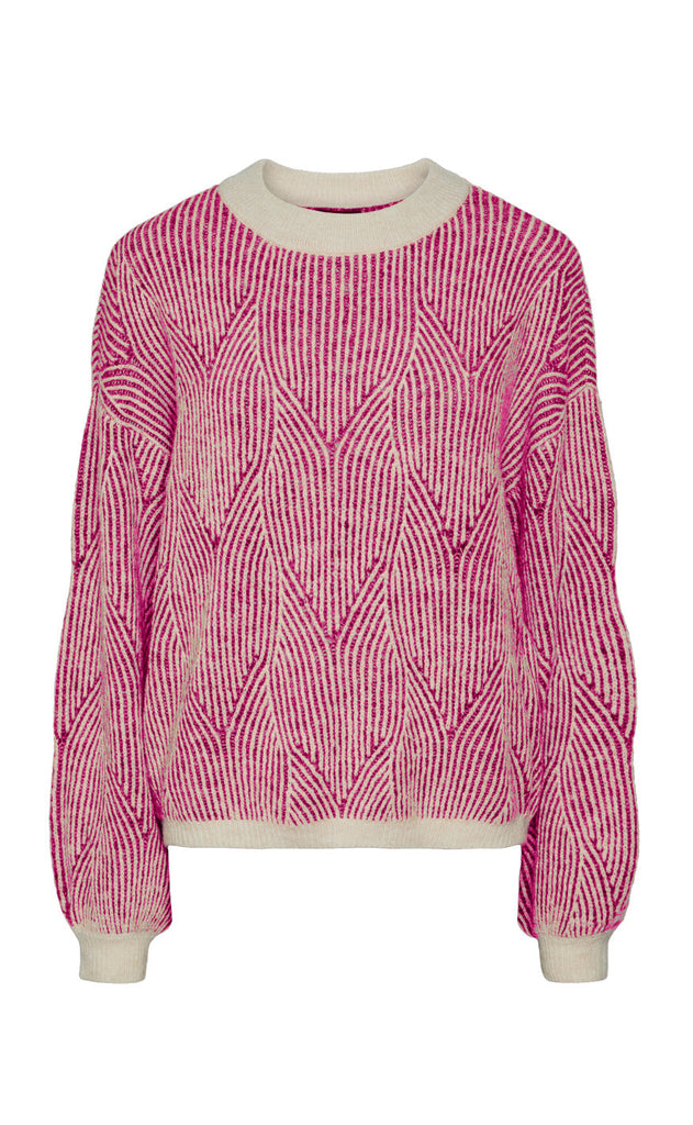 Pieces Sweater - Jenna - Whitecap Gray/Festival Fuchsia