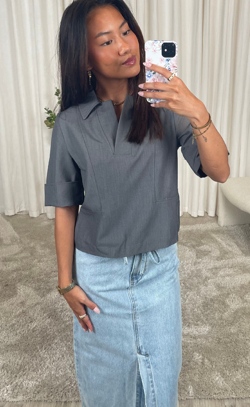 Pieces Top - Frida - Medium Grey Melange