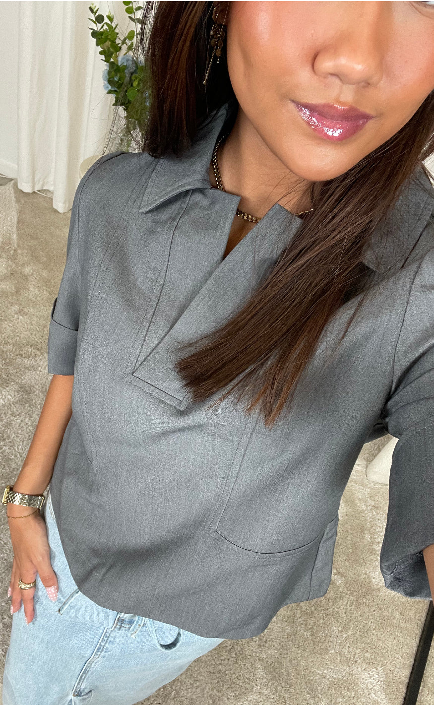 Pieces Top - Frida - Medium Grey Melange