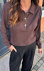 Say INA Copenhagen Bluse - Mira Polo - Dark Brown w. Gold Buttons